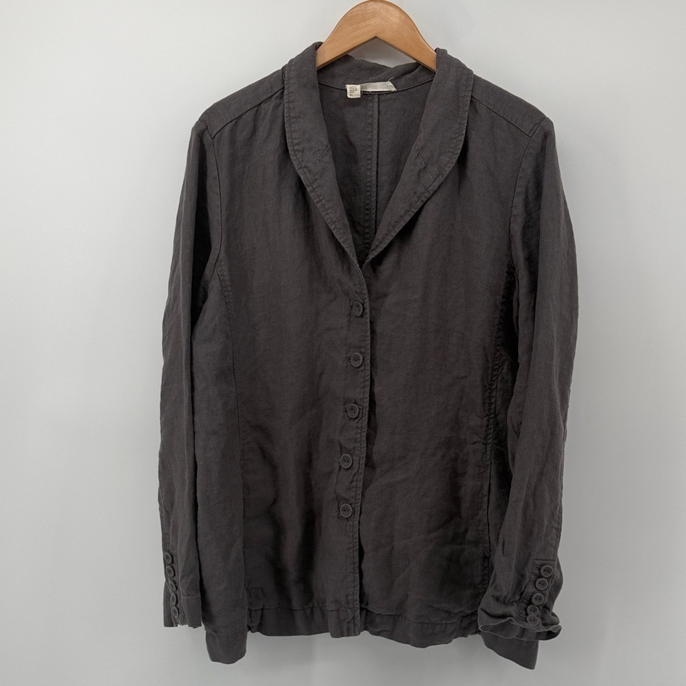 Eileen Fisher Linen Blazer Jacket in Charcoal Gray XL A6